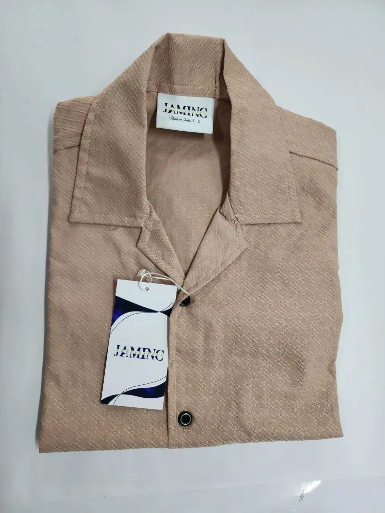 Men's Pink Cuban Collar Loose Fit Half Sleeves Shirt.