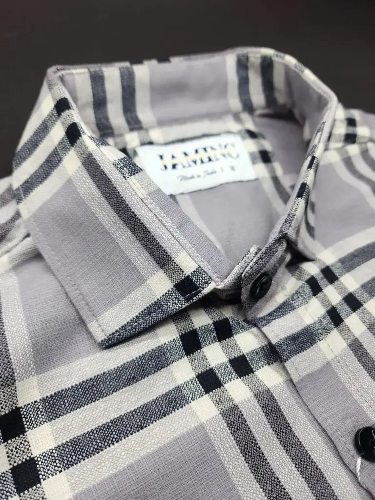 Men's Grey Linen Checked Full Sleeve Shirt