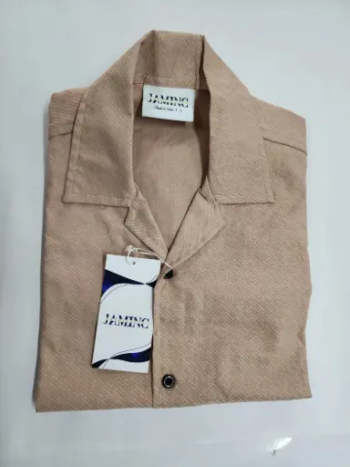 Men's Pink Cuban Collar Loose Fit Half Sleeves Shirt.