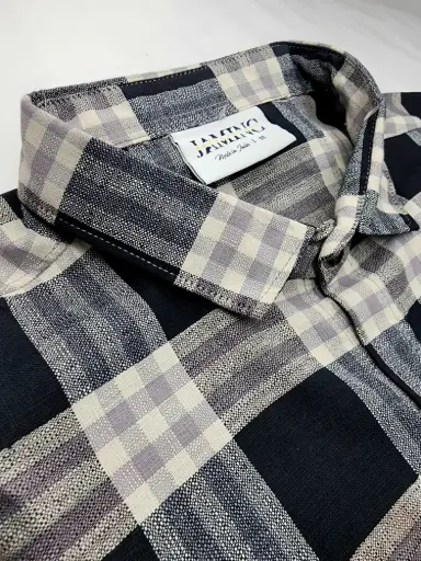 Men's Black Linen Checked Full Sleeve Shirt