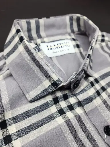 Men's Grey Linen Checked Full Sleeve Shirt